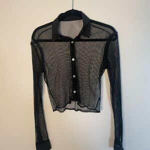 Source Unknown Black Mesh Button Down Shirt